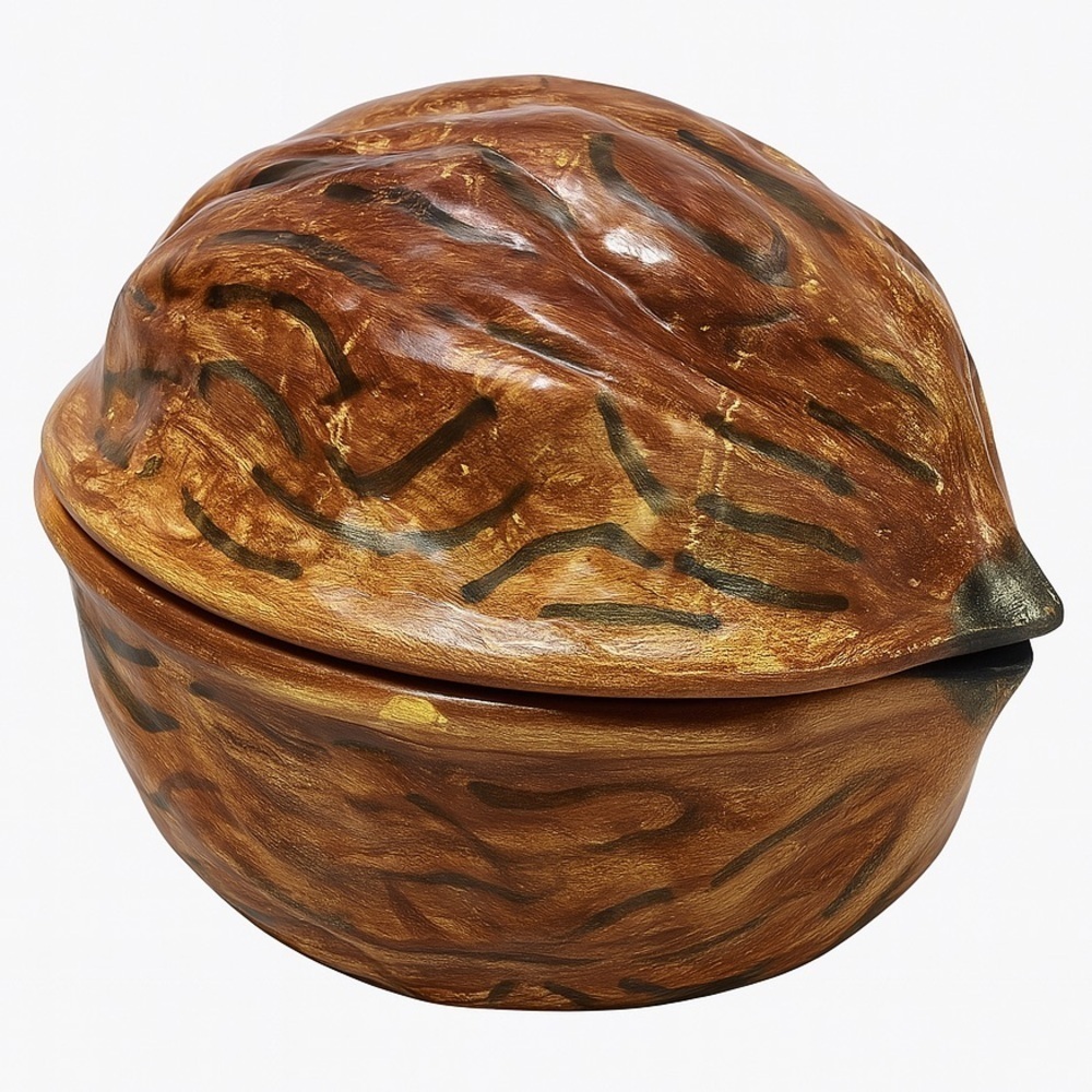 Glazed Ceramic Walnut Jar with Lid
